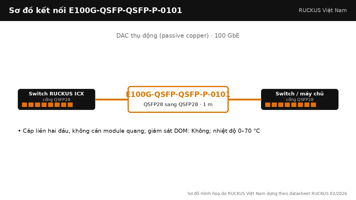 Sơ đồ kết nối cáp E100G-QSFP-QSFP-P-0101: dac thụ động (passive copper), QSFP28 sang QSFP28, dài 1 m Sơ đồ kết nối cáp E100G-QSFP-QSFP-P-0101: dac thụ động (passive copper), QSFP28 sang QSFP28, dài 1 m