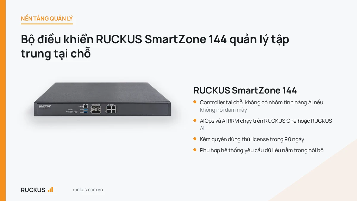 Bộ điều khiển RUCKUS SmartZone 144 dùng cho quản lý tập trung tại chỗ