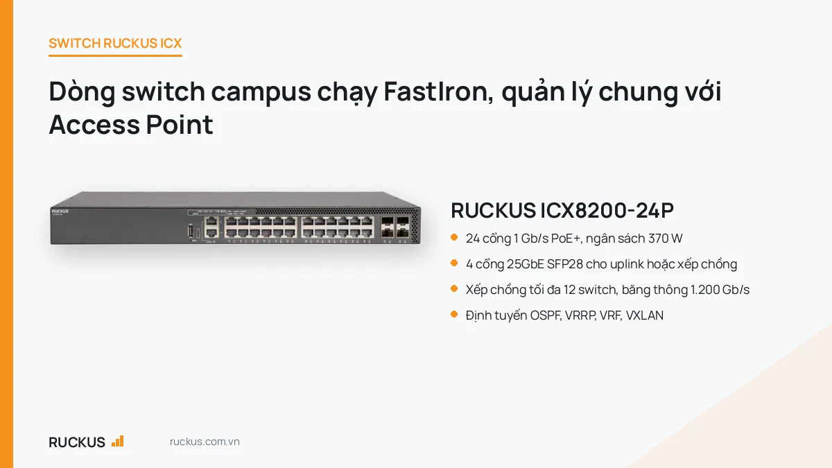 Switch RUCKUS ICX8200-24P 24 cổng PoE+